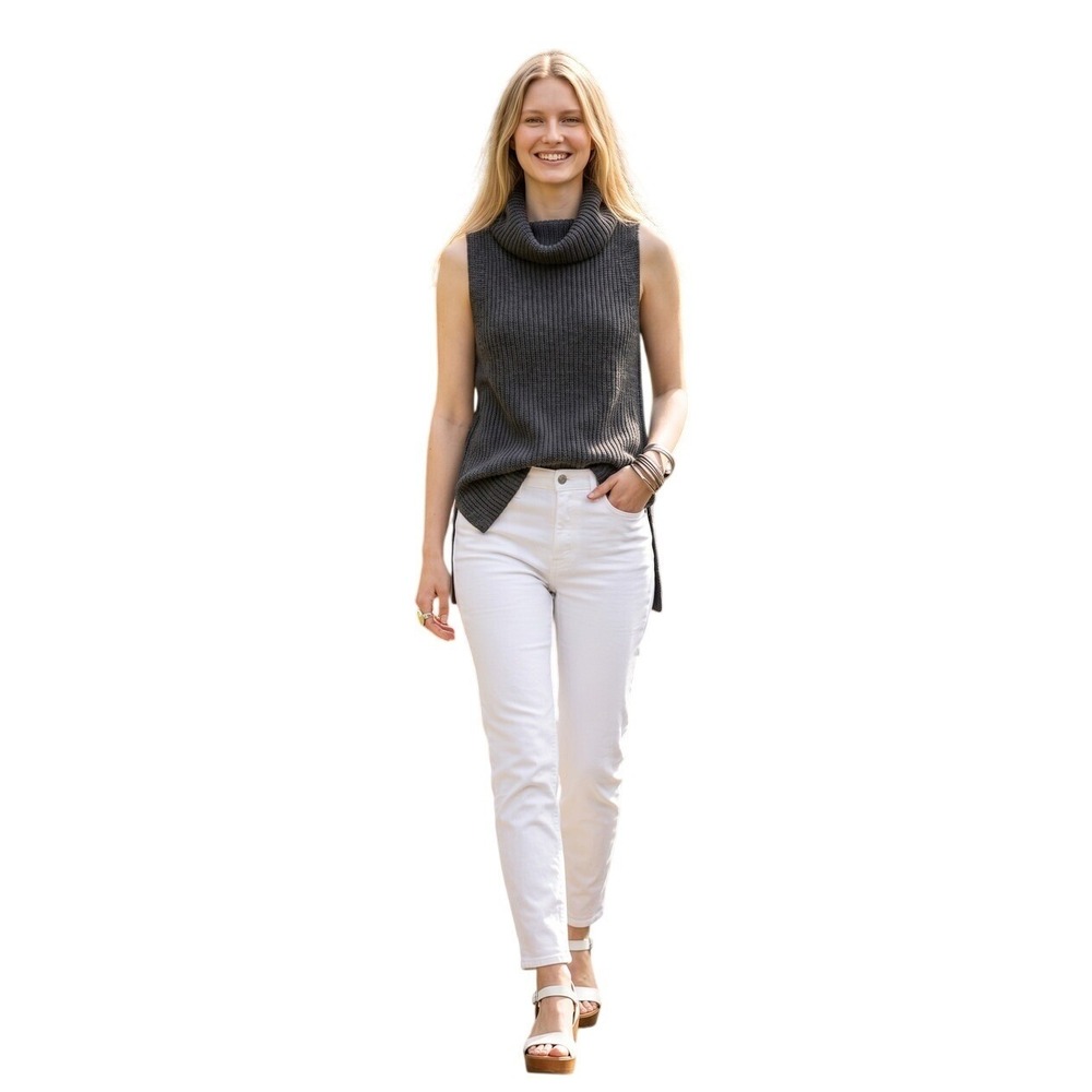 Free People Need It Now Lambswool Ribbed Open Back Turtleneck Sweater Vest S